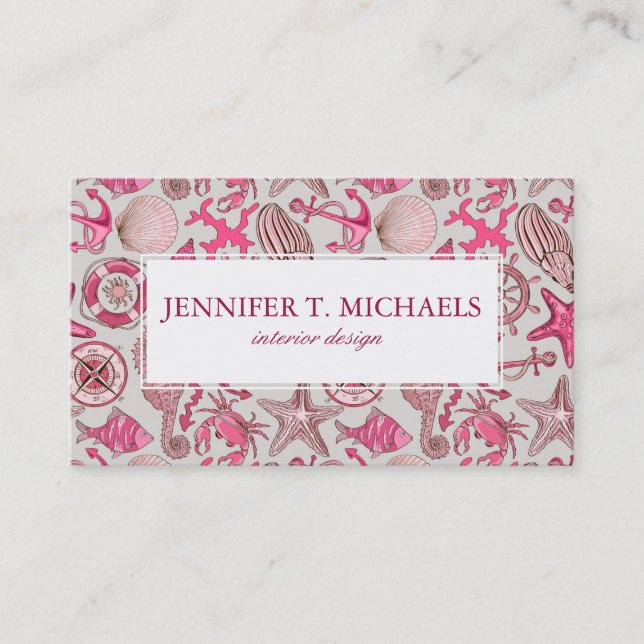 Pink Sea Pattern Business Card (Front)