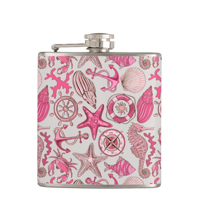 Pink Sea Pattern Hip Flask (Front)