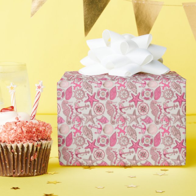 Pink Sea Pattern Wrapping Paper (Birthday Party)