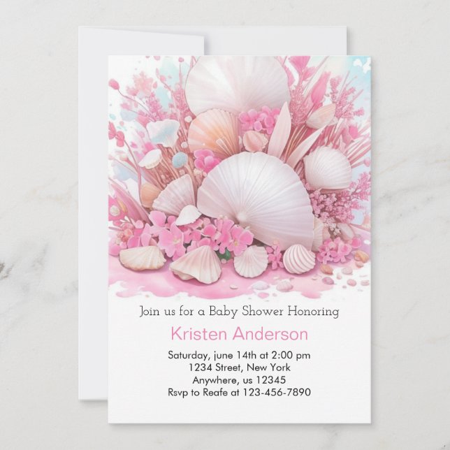 Pink Sea Shell Delightful Meadow Baby Shower Invitation (Front)