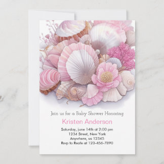 Pink Sea Shell Whimsical Bliss Girl Baby Shower Invitation