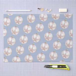 Pink Sea Star Ornament dusty blue pattern Tissue Paper