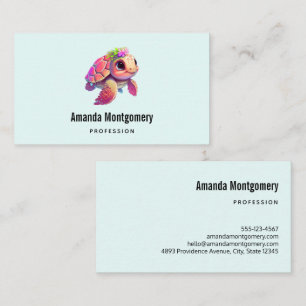 Pink Sea Turtle Whimsical & Cute Business Card