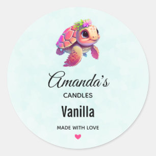 Pink Sea Turtle Whimsical & Cute - Candle Business Classic Round Sticker