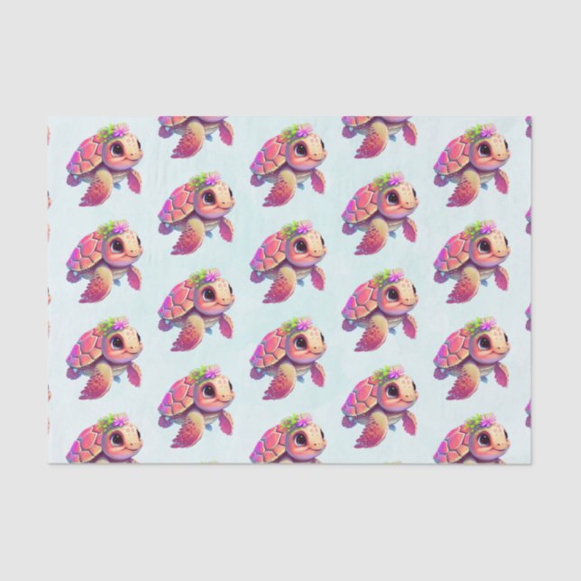 Pink Sea Turtle Whimsical & Cute Patterned Tissue Paper (Front)