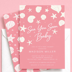 Pink Sea You Soon Baby Shower Invitation