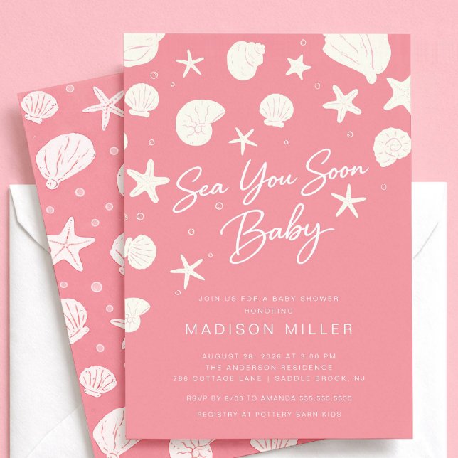 Pink Sea You Soon Baby Shower Invitation (Creator Uploaded)