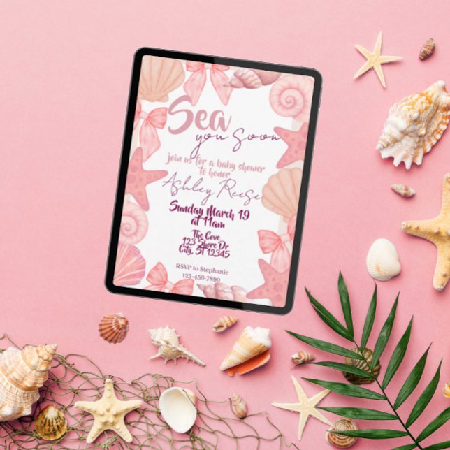 Pink "Sea you soon" Baby Shower Invitation (Creator Uploaded)