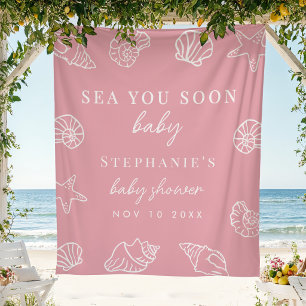 Pink Sea You Soon Beach Girl Baby Shower Backdrop Tapestry