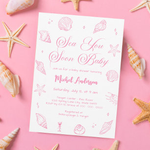 Pink Sea You Soon Coastal Baby Shower Invitation