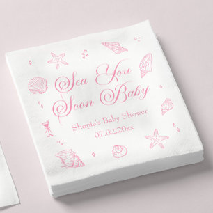 Pink Sea You Soon Coastal Baby Shower Napkin