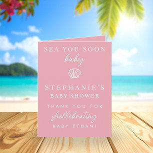Pink Sea You Soon Cute Girl Baby Shower Thank You Card