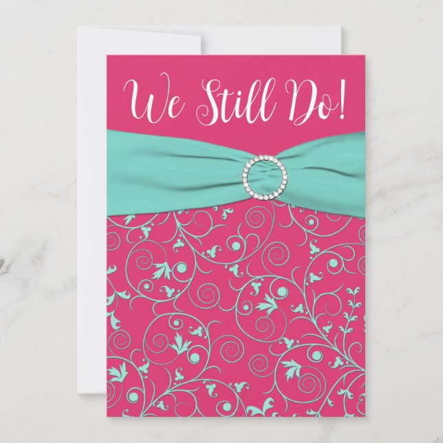 Pink, Seafoam Green Swirls Anniversary Invitation (Front)