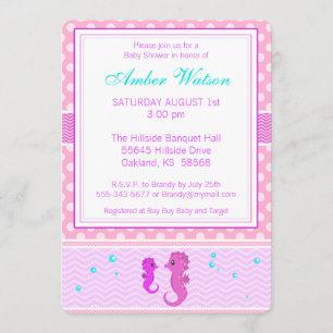 Pink Seahorse Baby Shower Invitation
