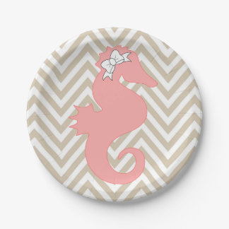 Pink Seahorse Beach Theme Paper Plates
