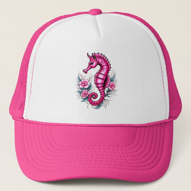 Pink Seahorse Trucker Hat (Front)
