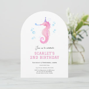Pink Seahorse Under the sea 2nd birthday Invitation