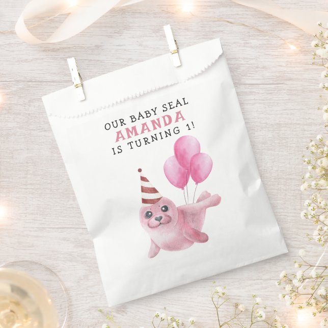 Pink Seal 1st Birthday Under The Sea Favour Bags (Clipped)