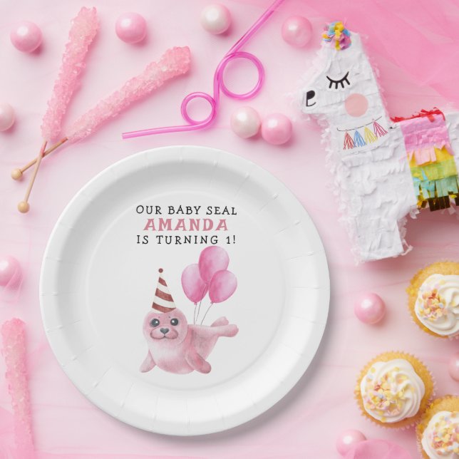 Pink Seal 1st Birthday Under The Sea Paper Plate (Party)