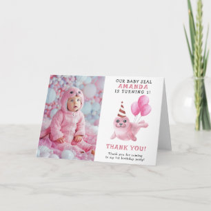 Pink Seal 1st Birthday Under The Sea Thank You Card