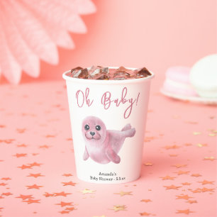 Pink Seal Baby Shower Paper Cups
