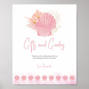 Pink Seashell Baby Shower Cards & Goodies Sign