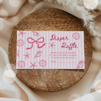 Pink Seashell Coastal  Baby Shower Diaper Raffle Enclosure Card