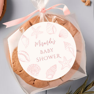 Pink Seashell Coastal Baby Shower Sticker