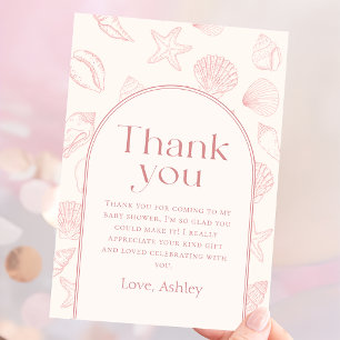 Pink Seashell Coastal Baby Shower Thank You Card 