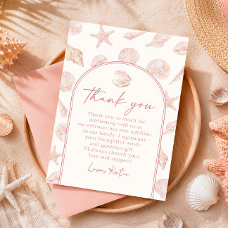 Pink Seashell Coastal Baby Shower Thank You Card