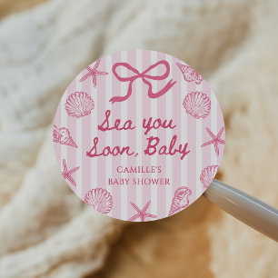 Pink Seashell Coastal Girl Baby Shower  Classic Round Sticker