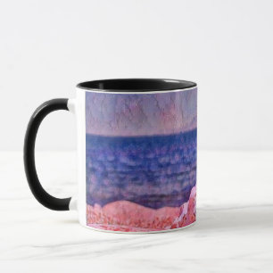 Pink seashell near purple sea watercolor painting mug