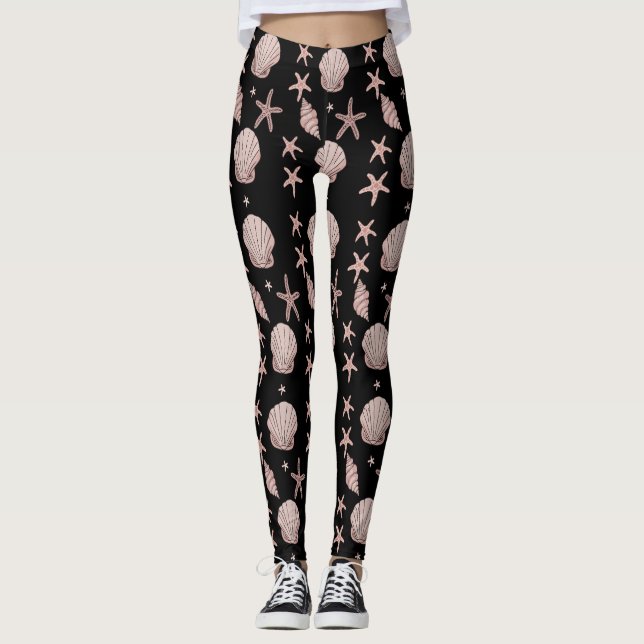  Pink Seashell Pattern – Beach Vibes Summer Design Leggings (Front)