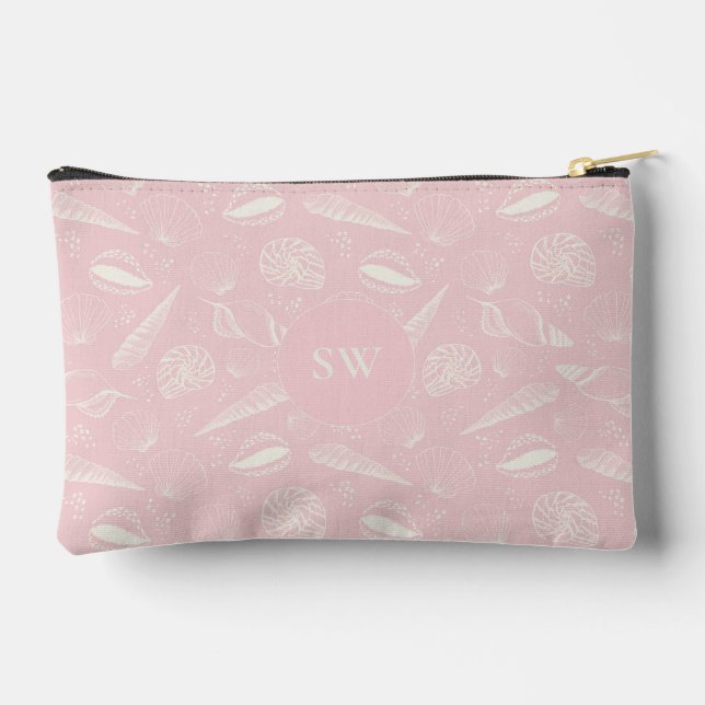 Pink seashell pattern monogram accessory pouch (Back)