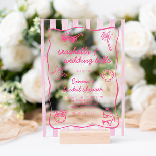 Pink Seashells and Wedding Bells Bridal Shower Acrylic Invitations
