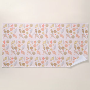 Pink Seashells Pattern Beach Towel