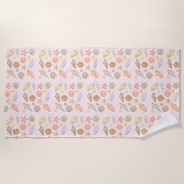 Pink Seashells Pattern Beach Towel (Front)
