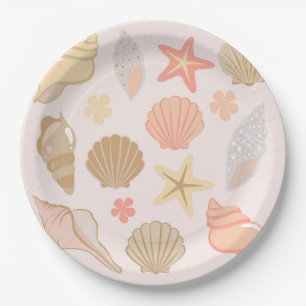 Pink Seashells Pattern Paper Plate