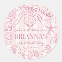 Pink seashells preppy beach girls birthday favour