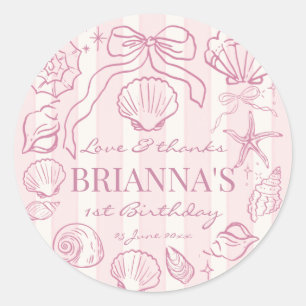 Pink seashells preppy beach girls birthday favour classic round sticker