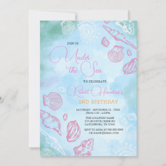 Pink Seashells Under The Sea Ocean Birthday Invitation
