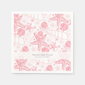 Pink Seashells Wedding or girl Baby Shower napkins