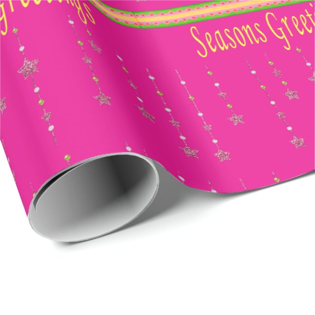 Pink Season's Greetings  Wrapping Paper (Roll Corner)