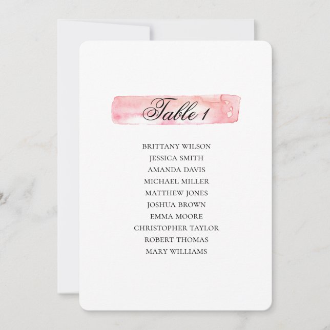 Pink seating chart. Watercolor wedding plan Invitation (Front)