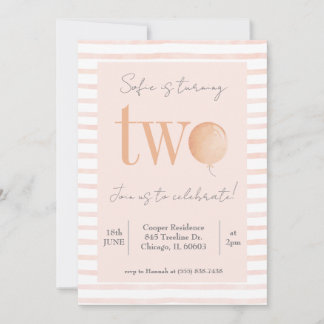 Pink Second Birthday Invitation