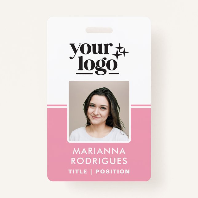 Pink Security Logo Photo Barcode Employee ID ID Badge (Front)
