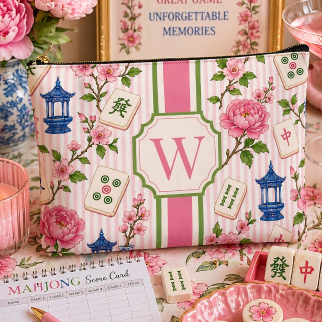 Pink Seersucker Mahjong Bag Personalised (Creator Uploaded)