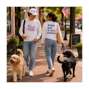 Pink Seersucker Smiling Dog Silhouette T-Shirt
