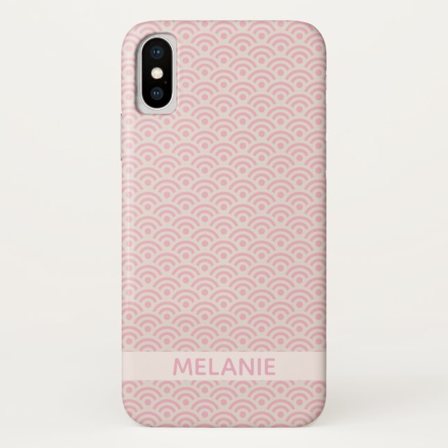 Pink Seigaiha Japanese Pattern Personalized Name Case-Mate iPhone Case (Back)