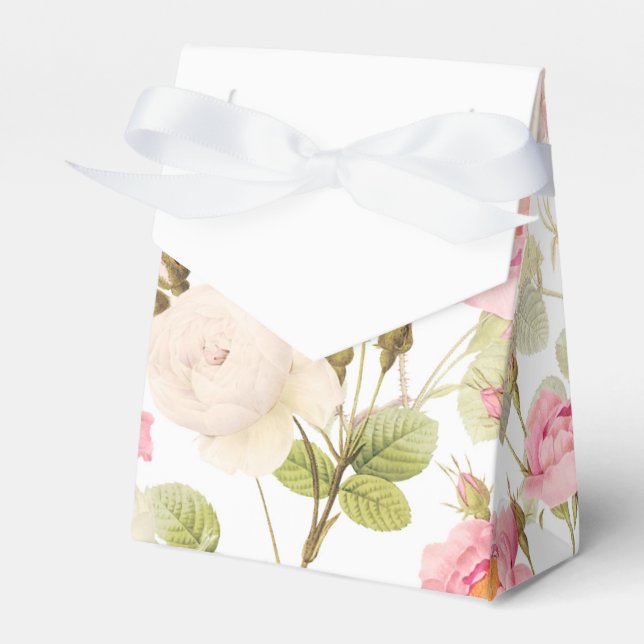 Pink Sepia Vintage Roses Meadow Illustration Favour Box (Front Side)